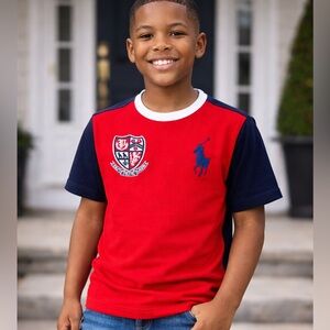 Polo Ralph Lauren Boys L 14-16 Red Navy Crest Logo T-Shirt Cotton Preppy Tee
